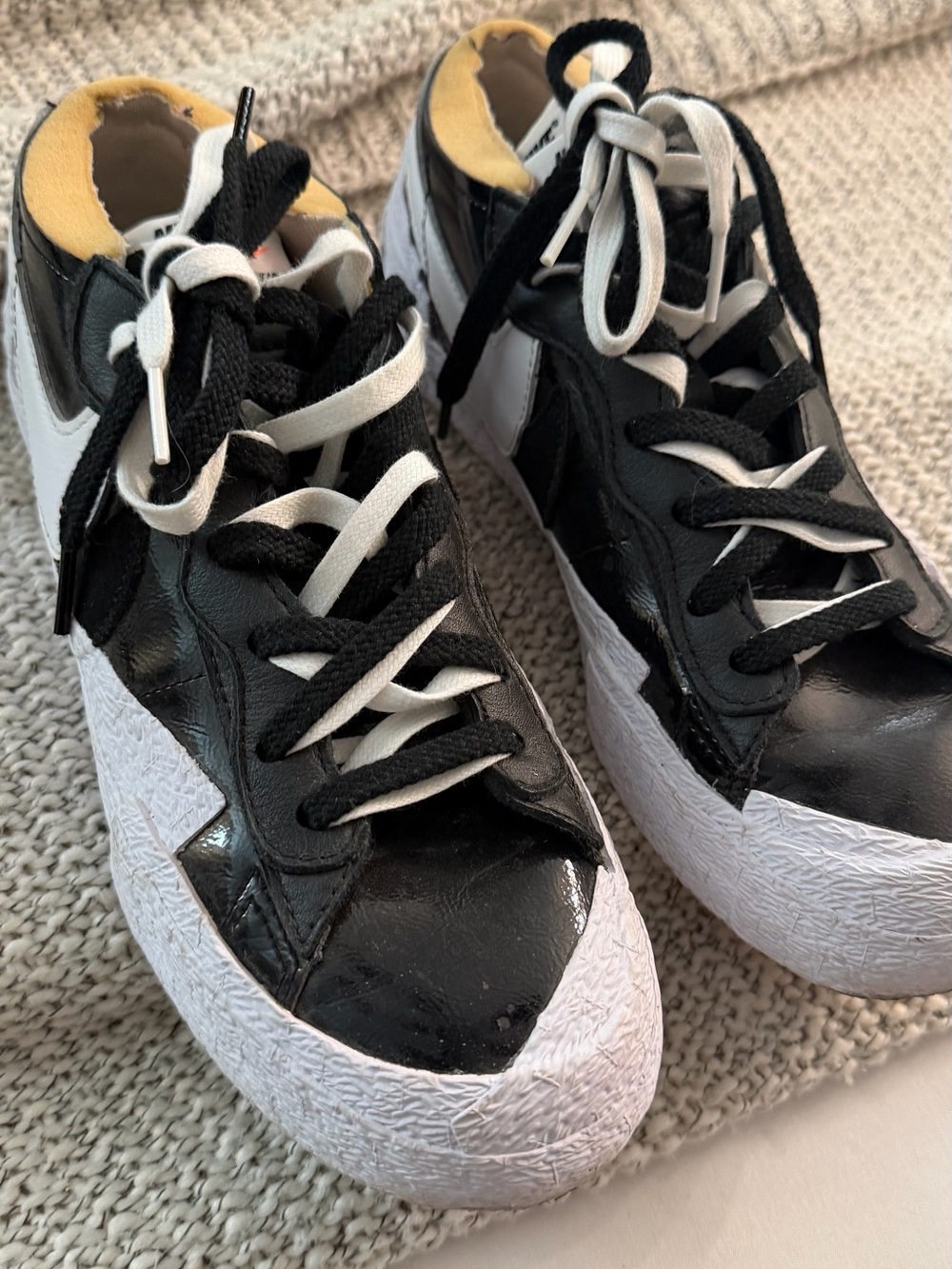 Nike Black and White High-Top Sneakers with Yellow Collar